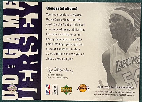 Kwame Brown 2006-07 Upper Deck Game Used Jersey Card