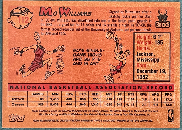 Mo Williams 2008-09 Topps Basketball Jersey Card