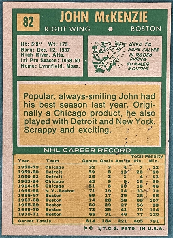 John McKenzie Autographed 1971-72 Topps Card