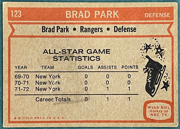 Brad Park Autographed 1972-73 Topps Card