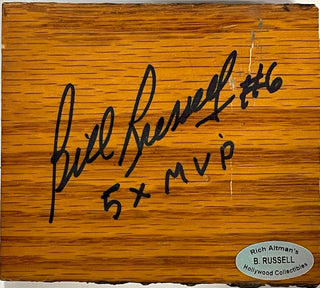 Bill Russell Autographed 4 x 3 1x2 Boston Garden Floor Piece