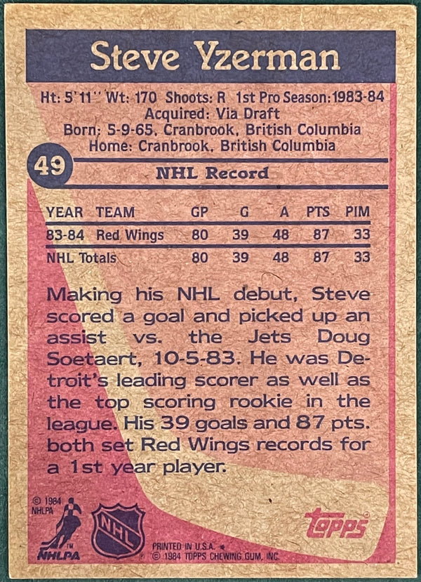 Steve Yzerman Unsigned 1984-85 Topps Rookie Card