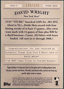 David Wright 2009 Topps Authentic Ticket Stub Jersey Card #135/239