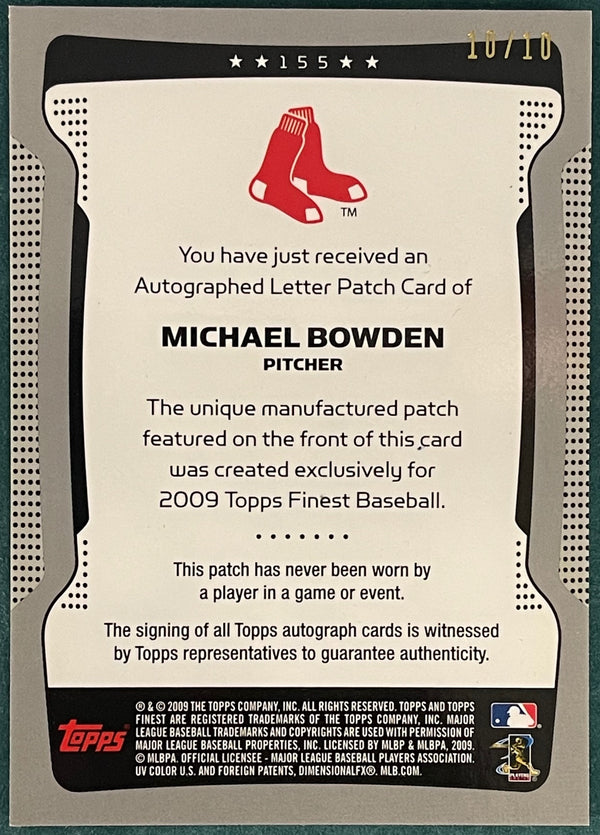 Michael Bowden Autographed 2009 Topps Finest Card 10/10