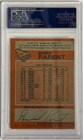 Bernie Parent Autographed 1978-79 Topps Card #15 (PSA)
