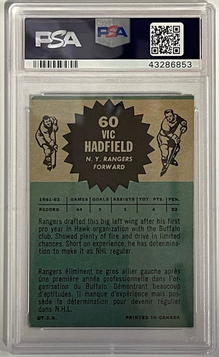 Vic Hadfield Autographed 1962-63 Topps Card #60 (PSA)
