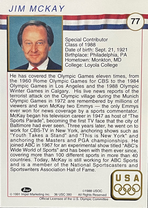 Jim McKay Autographed 1991 USA Olympics Card #77