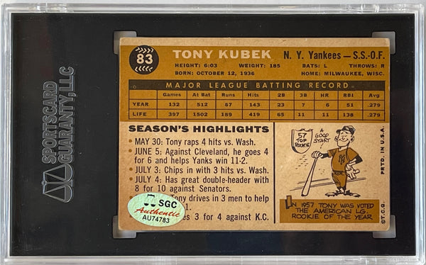 Tony Kubek Autographed 1960 Topps Card #83 (SGC)