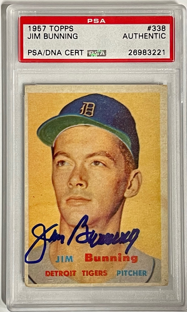 Jim Bunning Autographed 1957 Topps Rookie Card #338 (PSA)
