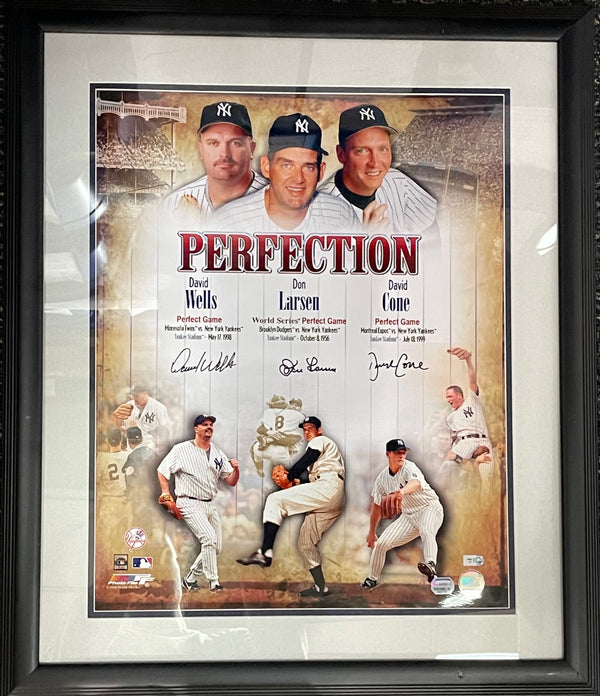 David Well Don Larsen & David Cone Autographed 16X20 Framed Photo (MLB Auth)