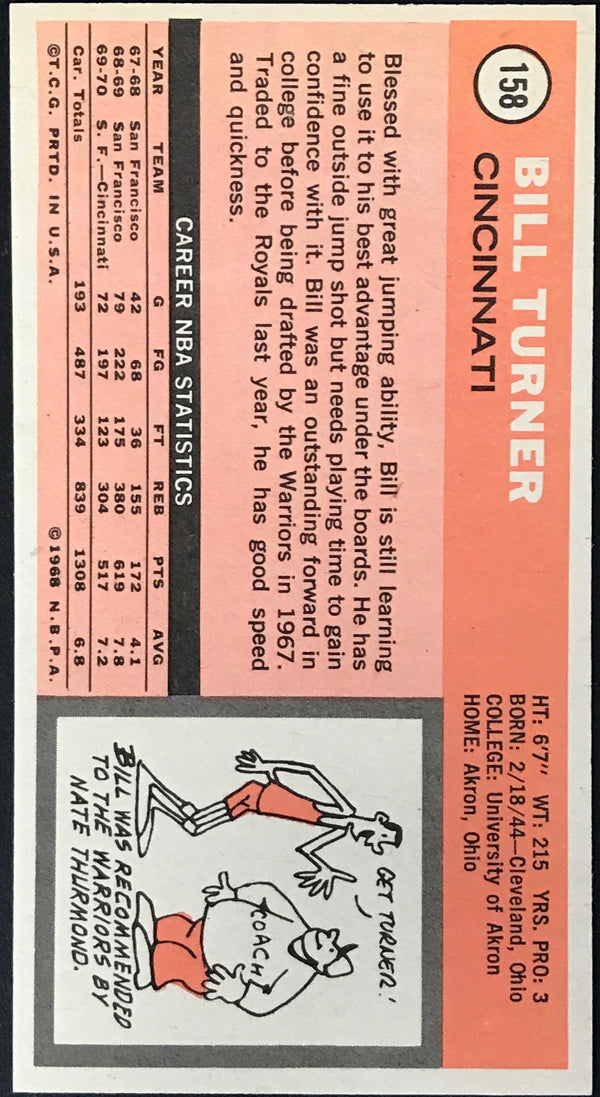 Bill Turner 1970-1971 Topps Card #158 Cincinnati Royals