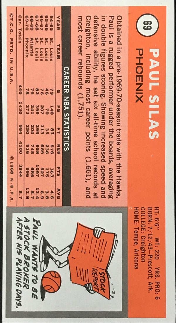 Paul Silas 1970-1971 Topps Card #69 Phoenix Suns