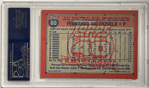 Fernando Valenzuela 1991 Topps Desert Shield Card #80 (PSA 9)