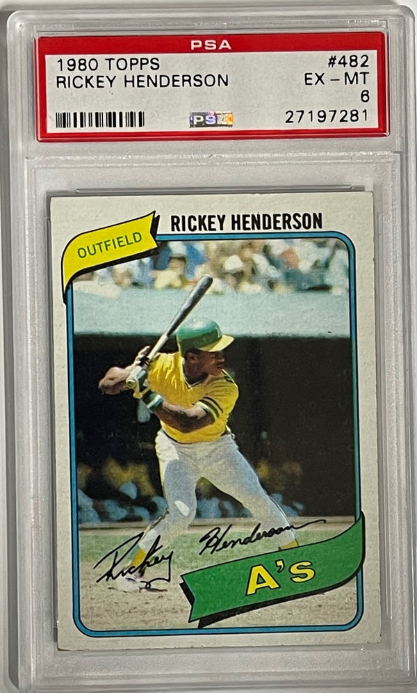 Rickey Henderson 1980 Topps Rookie Card #482 PSA EX-MT 6 Card