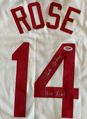 Pete Rose "Hit King" Autographed Embroidered Stat Cincinnati Reds Jersey. (JSA)