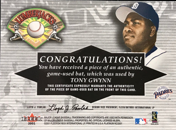 Tony Gwynn 2001 Fleer Platinum Game Used Bat Card