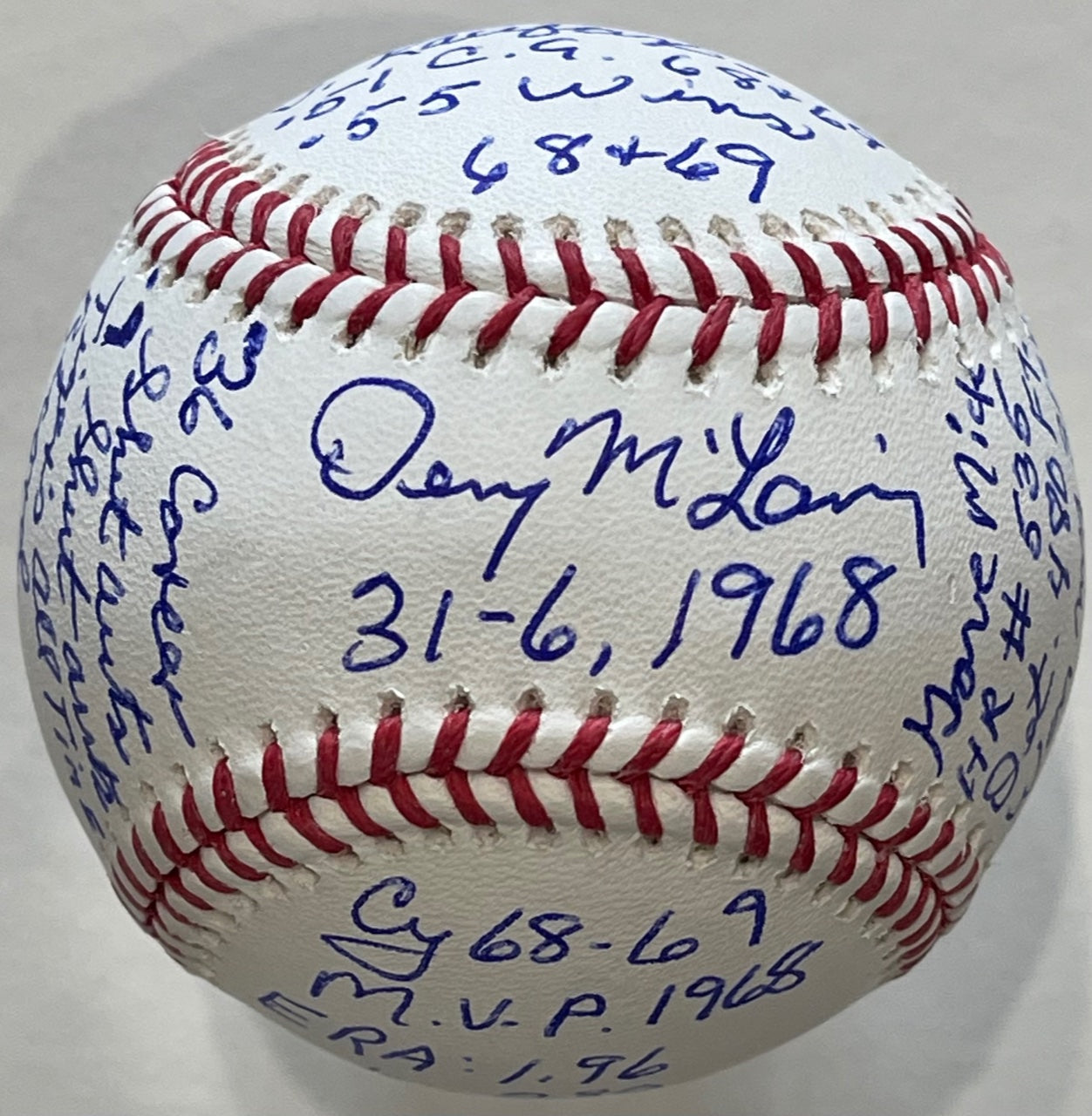 Denny McLain Multi Inscribed Stat Signed Official Major League Basebal ...