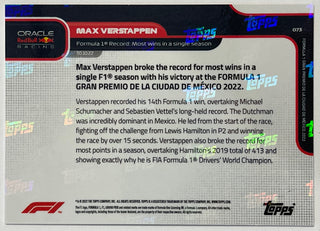 Max Verstappen 2022 Topps Now Formula 1 F1 Racing Card #73 Red #89/99 RARE