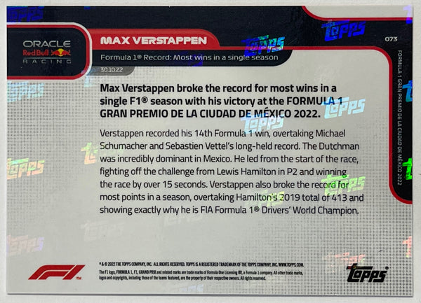 Max Verstappen 2022 Topps Now Formula 1 F1 Racing Card #73 Red #89/99 RARE
