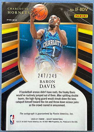 Baron Davis 2020-21 Panini Select basketball In Flight Gold Prizm Signed card 247 /249