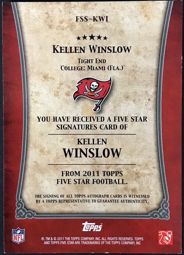 Kellen Winslow Autographed 2011 Topps Five Star Card