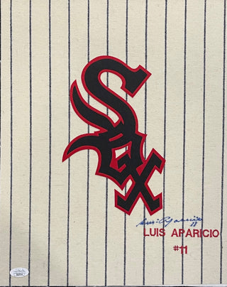 Luis Aparicio Autographed 12x15 Chicago White Sox Jersey Swatch (JSA)