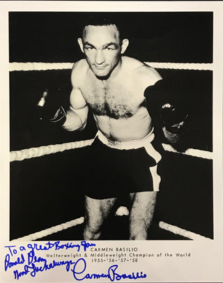 Carmen Basilio Autographed Black & White Boxing 8x10 Photo