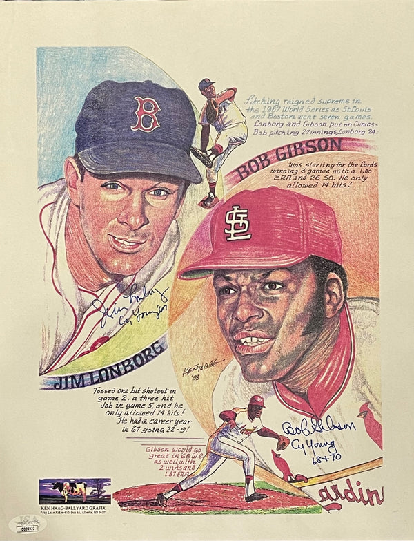 Jim Lonborg & Bob Gibson Autographed 11x14 Litho (JSA)