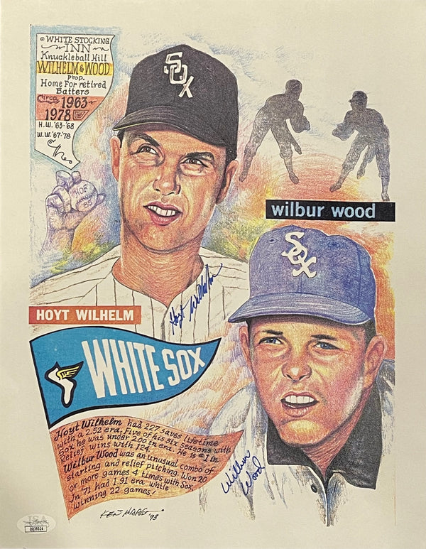 Hoyt Wilhelm & Wilbur Wood Autographed 11x14 Litho (JSA)