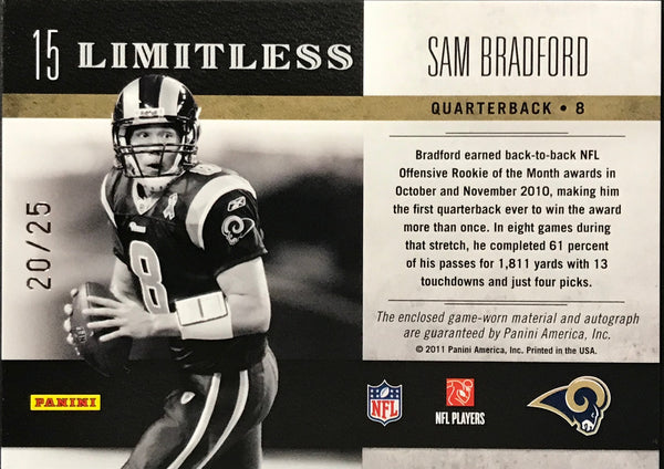 Sam Bradford Autographed 2011 Panini Limitless Card