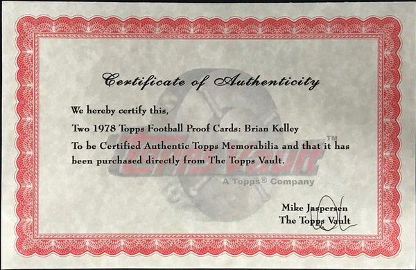 1978 Topps Football Proof Card Brian Kelley New York Giants