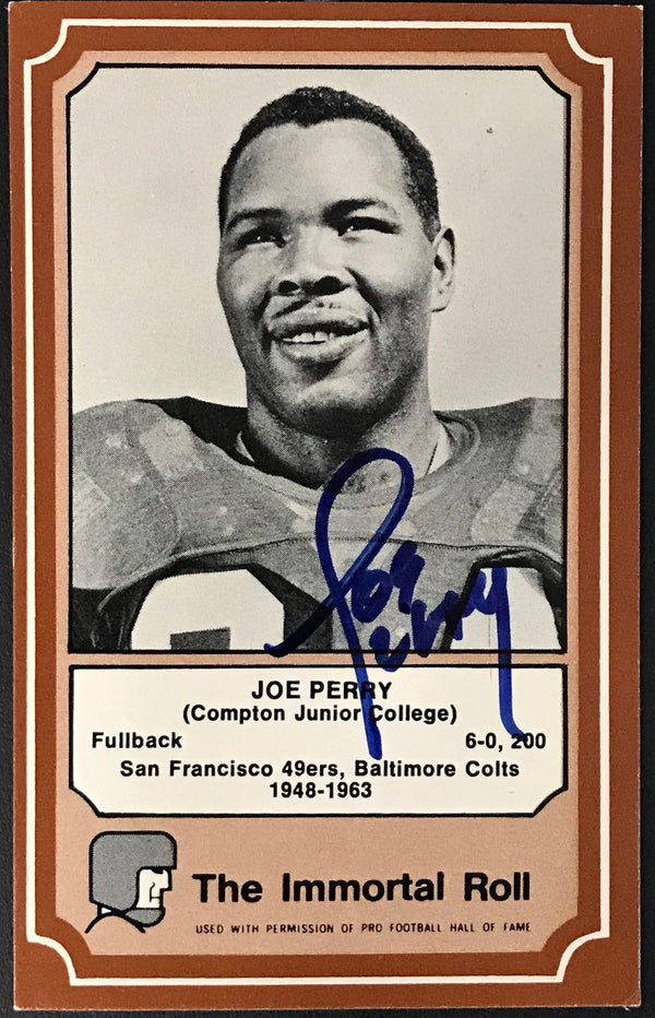 Joe Perry Autographed 1974 Fleer Immortal Roll Football Card #39