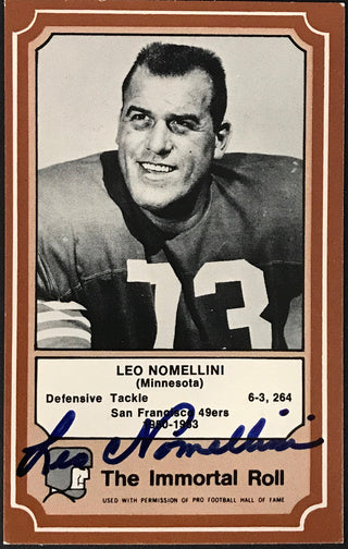 Leo Nomellini Autographed 1974 Fleer Immortal Roll Football Card #38