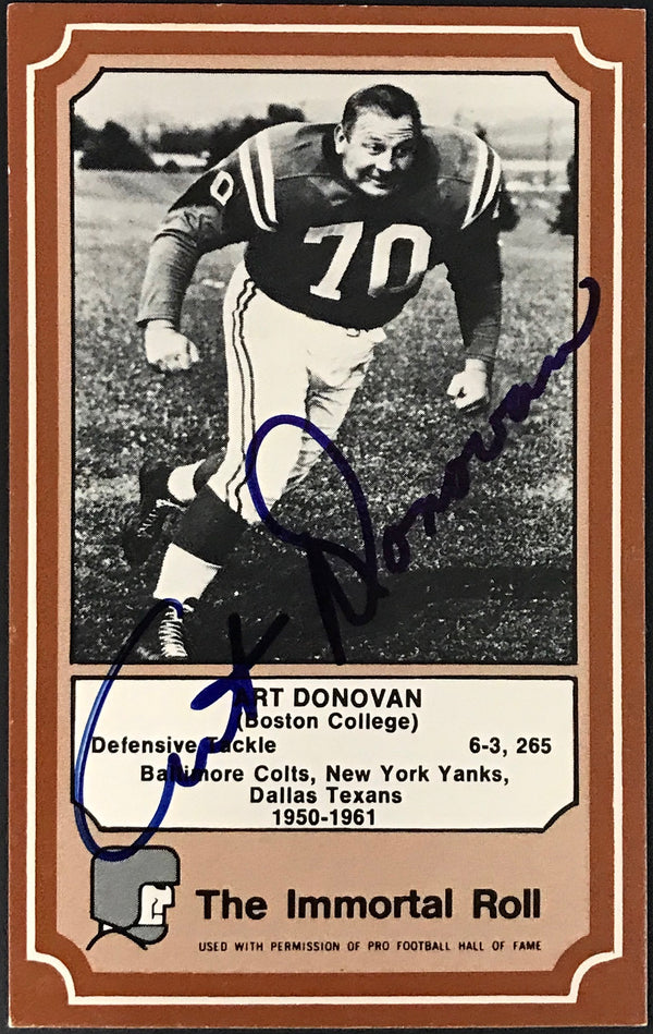 Art Donovan Autographed 1974 Fleer Immortal Roll Football Card #25