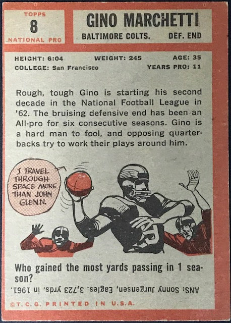 Gino Marchetti Autographed 1962 Topps Card
