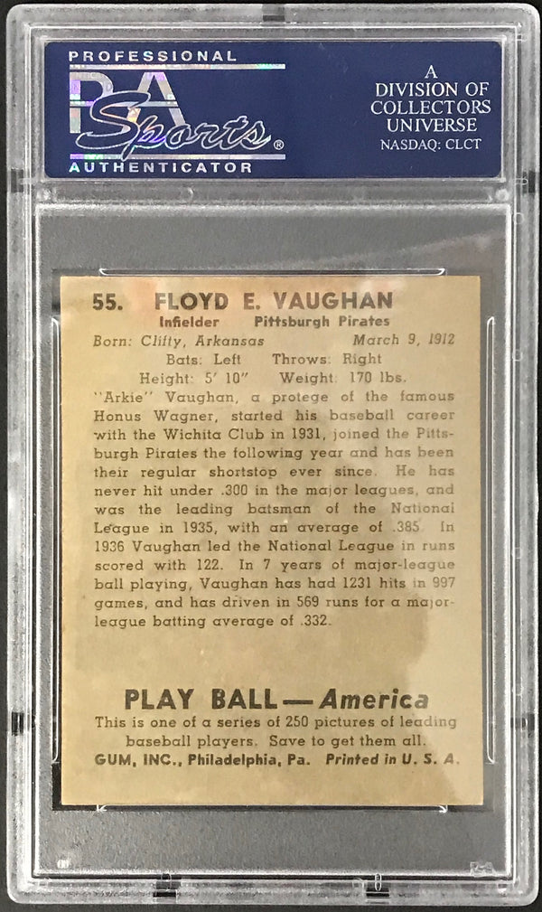 Arky Vaughan 1939 Play Ball Card #55 PSA Graded 5.5