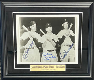 Joe DiMaggio, Mickey Mantle & Ted Williams Autographed Framed 8x10 Photo (JSA)
