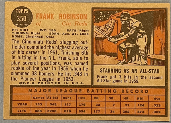 Frank Robinson 1962 Topps Baseball Card #350