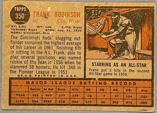 Frank Robinson 1962 Topps Baseball Card #350