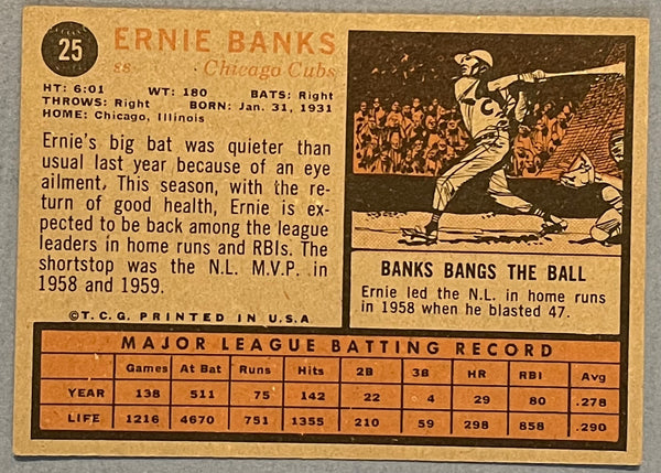 Ernie Banks 1962 Topps Baseball Card #25