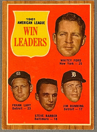1962 Topps Baseball American League Win Leaders Whitey Ford Card #57
