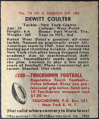 Dewitt Coulter 1948 Bowman Football Card No 73