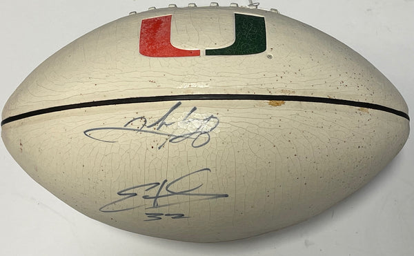Clinton Portis Edgerrin James Autographed Miami Hurricanes Football
