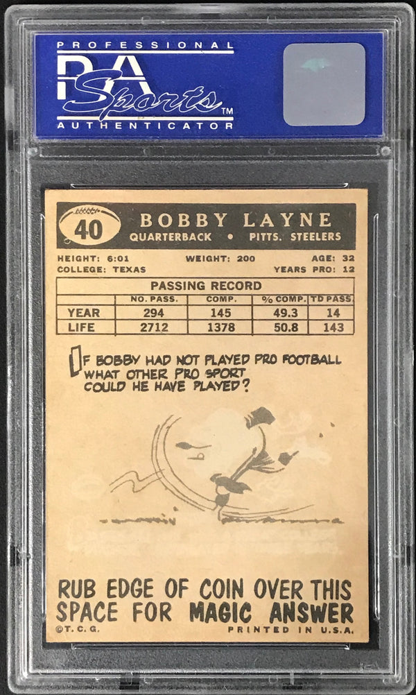 Bobby Layne 1959 Topps Card No 40 (PSA)
