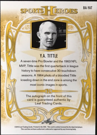 Y.A. Tittle Autographed 2013 Leaf Sports Hero Card