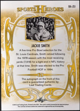 Jackie Smith Autographed 2013 Leaf Sports Hero Card