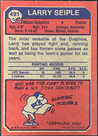 Larry Seiple Autographed 1973 Topps Football Card