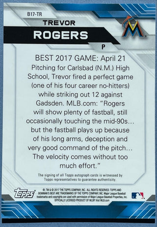 Trevor Rogers Autographed 2017 Bowman's Best Rookie Baseball Card