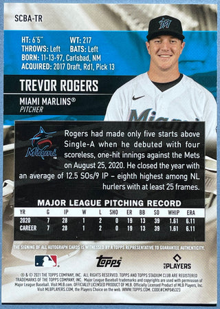 Trevor Rogers Autographed 2021 Topps Stadium Baseball Card
