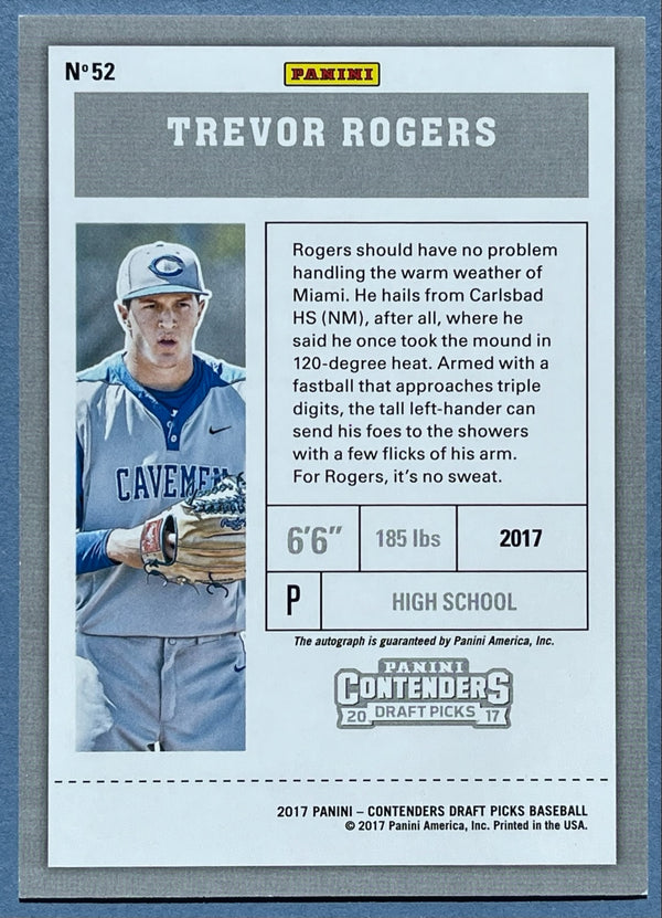 Trevor Rogers Autographed 2017 Panini Contenders Baseball Card